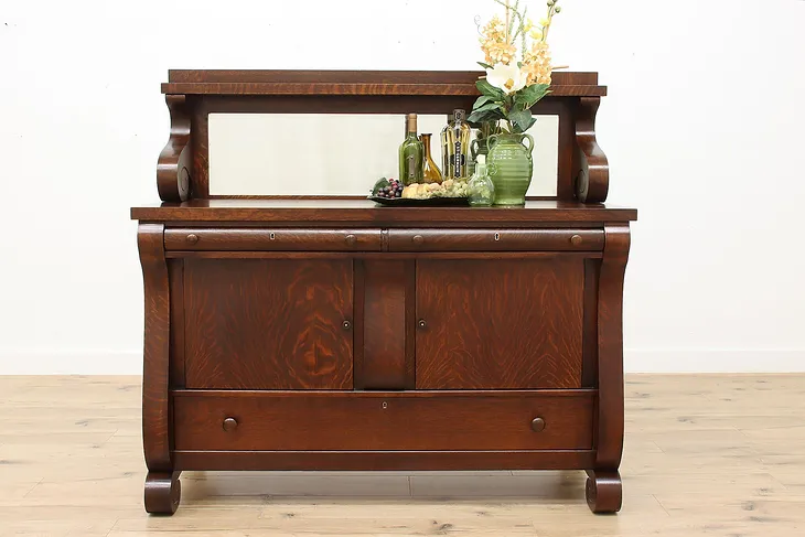 Empire Design Antique Carved Oak Buffet, Sideboard or Bar #51250