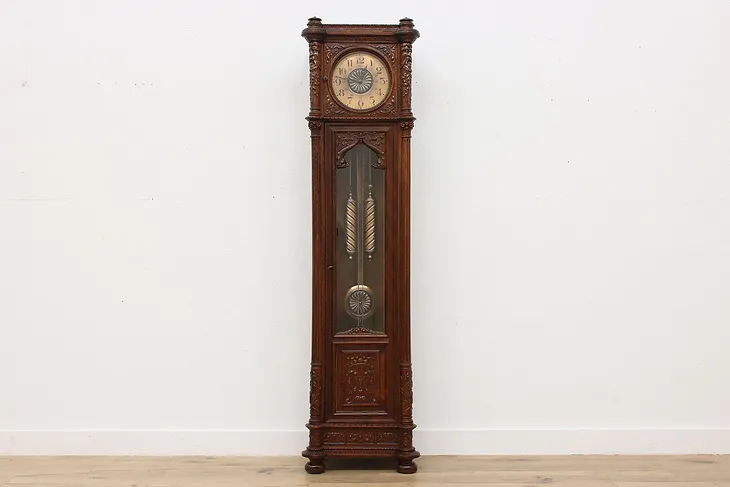 German Antique Tall Case Grandfather Clock, Faces, Becker #47211