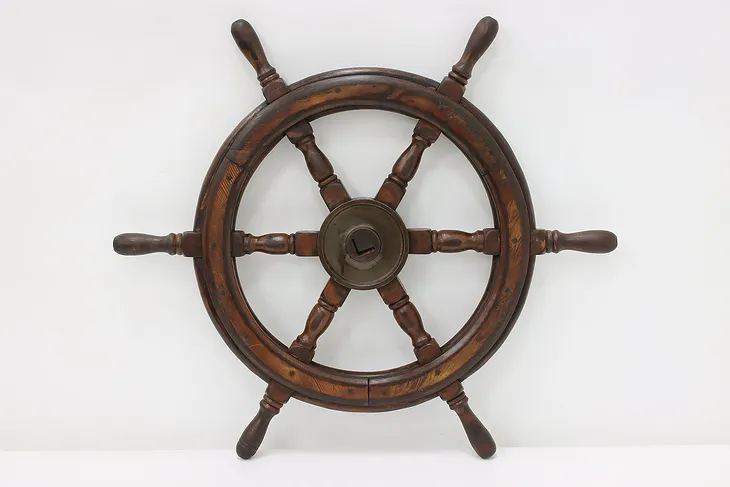 Farmhouse Vintage Pine & Iron Salvage Captain Ship Wheel #51305