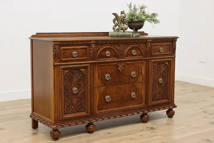 English Tudor Antique Oak Server, Sideboard, Buffet #50958