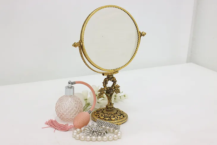 Victorian Vintage Gilt Brass Plate Dresser Tabletop Mirror #48901