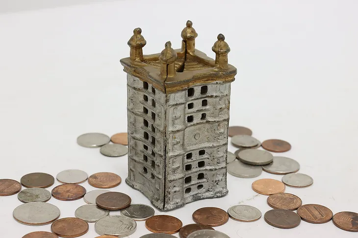 Victorian Antique Painted Cast Iron Tower Coin Bank #50528