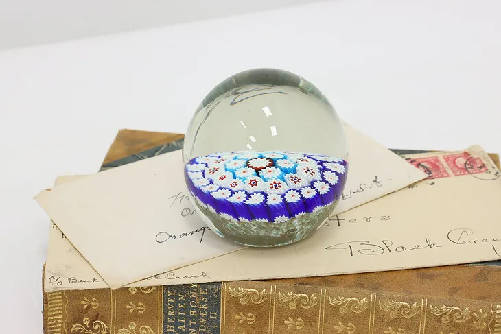 Blue Floral Vintage Glass Paperweight #50444