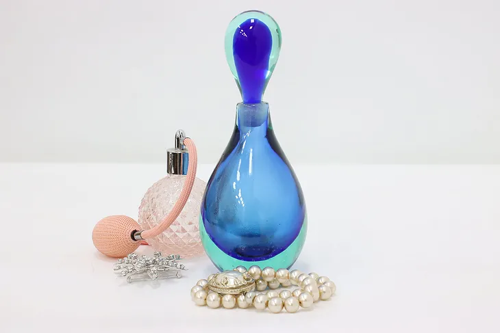 Blue & Green Vintage Barber or Perfume Blown Glass Bottle #50433