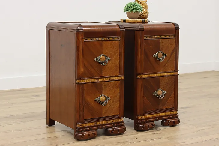 Pair of Art Deco Waterfall Vintage Nightstands or End Tables #50378