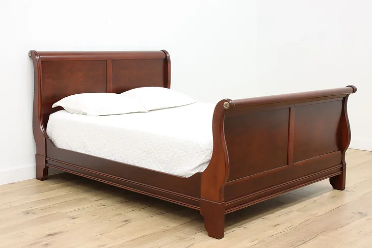 Queen Size Mahogany & Birch Vintage Sleigh Bed Drexel #51334