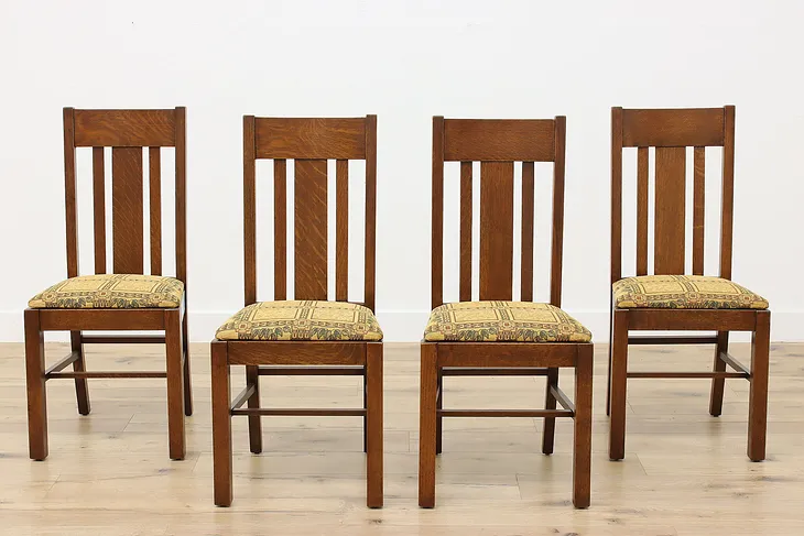 Set of 4 Craftsman Antique Mission Oak Dining Chairs, WI #50639