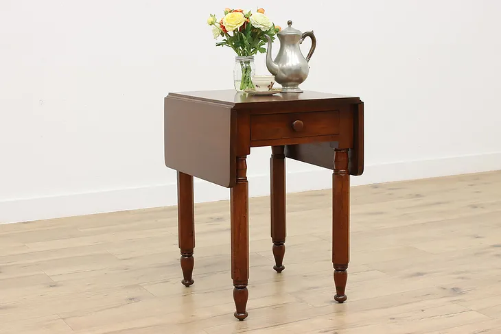 Sheraton Antique Walnut Drop Leaf Nightstand or Hall Console #51166