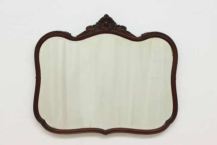 French Design Antique Mahogany Wall Mirror, Shell Crest #51347