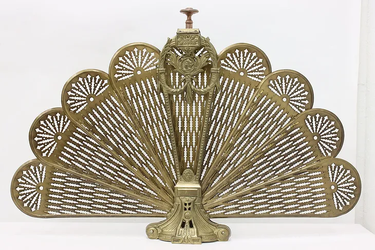 Victorian Design Vintage Brass Fireplace Peacock Fan Screen #50765