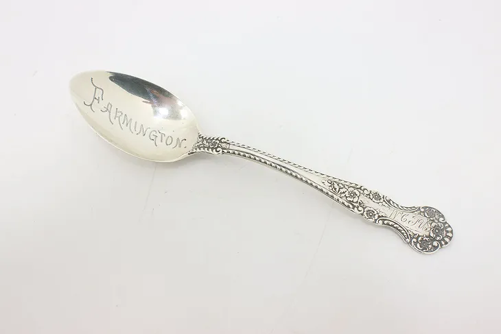 Sterling Silver Antique Engraved Tea Spoon, Signed, Flowers #50677