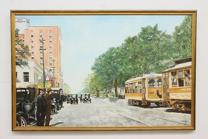 Street Trolleys Vintage Original Oil Painting, Robinson 67" #51487