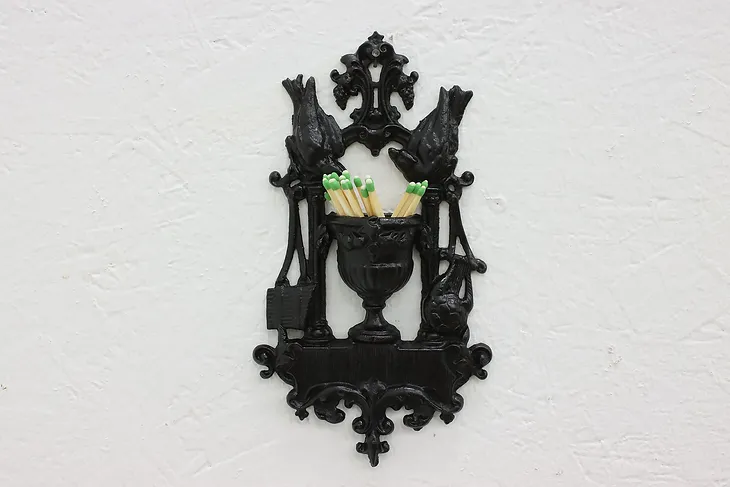 Victorian Antique Cast Iron Wall Match Holder, Birds #50434