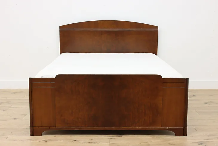 Art Deco Vintage Walnut & Burl Full Size Bed #51006