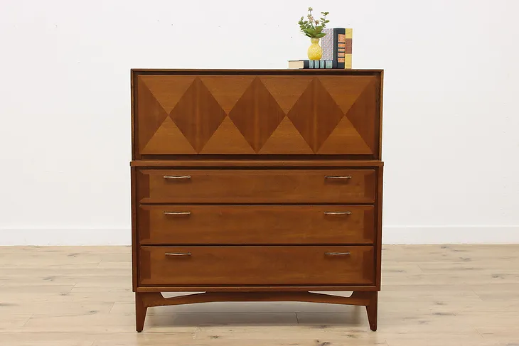 Midcentury Modern Vintage Walnut Drop Front Dresser or Chest #50990