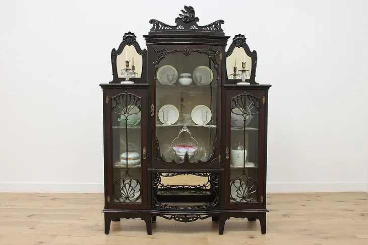 English Antique Ebonized Curio or China Display, Bar Cabinet #51603