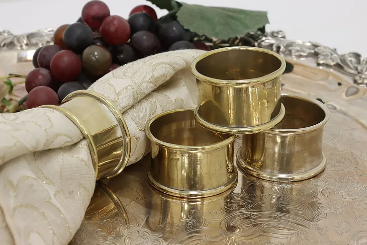 Set of 4 Vintage Silver on Brass Napkin Rings, India #46004