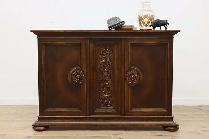 Renaissance Antique Carved Oak China, Sideboard Bar Cabinet #51344