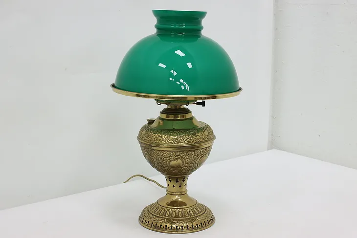 Victorian Antique Brass & Emerald Shade Desk Lamp, Rayo #49403