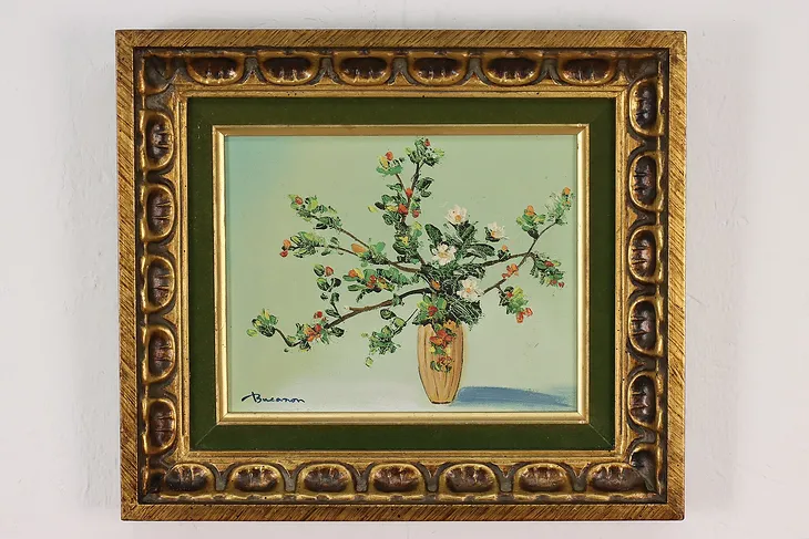 Still Life Vase Vintage Original Oil Painting Signed 15" #51723