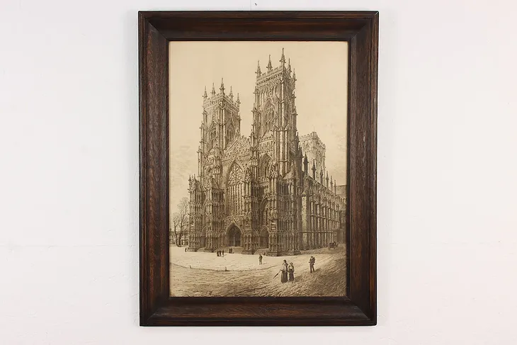 York Minster England Antique Original Etching, Bird 31" #51479