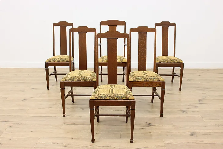 Set 6 Antique Arts & Crafts Mission Oak Dining Game Chairs #51096