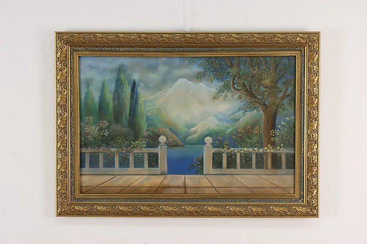 Veranda on Lagoon Vintage Original Pastel Painting 25.5" #51640