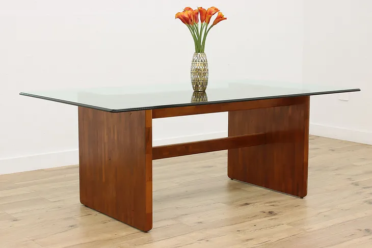 Midcentury Modern Vintage Teak & Glass Dining Table or Desk #51692