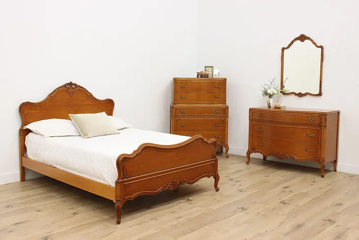 French Design Vintage 4 Pc Bedroom Set, Full Size Bed, Finch #51695