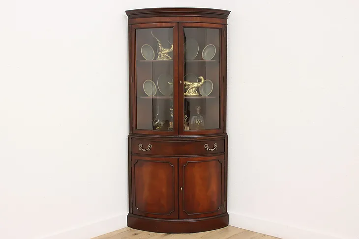 Curved Glass Vintage Corner China Curio Cabinet, White #51595