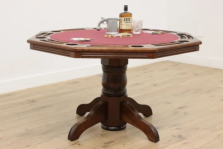 Flip Top Vintage Octagonal Cherry Game or Dining Table #51113