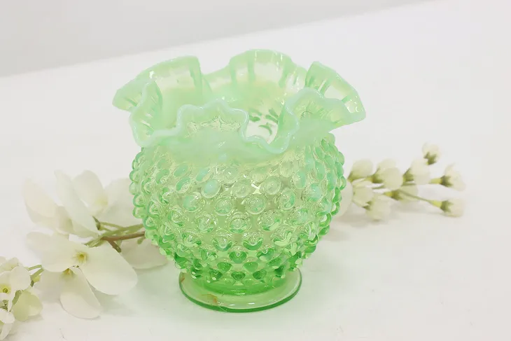 Ruffled Rim Vintage Green Hobnail Glass Decorative Vase #50710