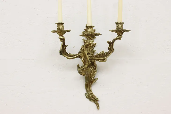 Baroque Design Vintage Brass Candle Sconce, Glo-Mar #46395