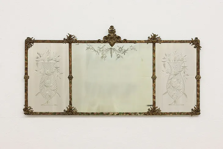 Reverse Carved Triple Mirror Antique Painted Iron Frame #51660