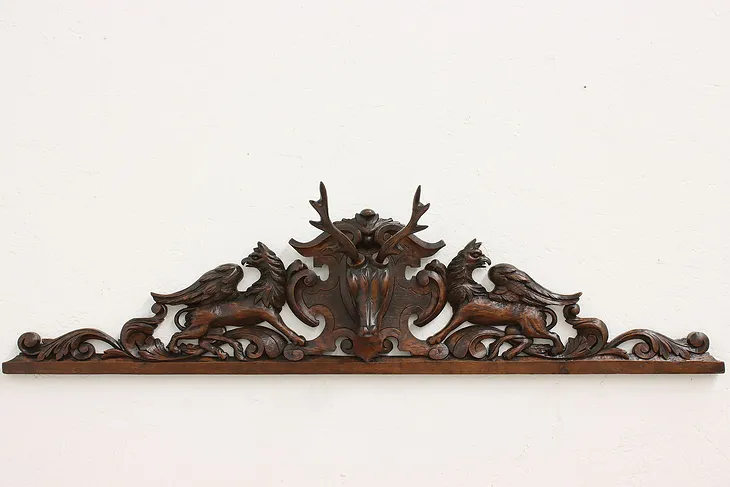 Black Forest Antique Architectural Salvage Oak Stag Crest #51678