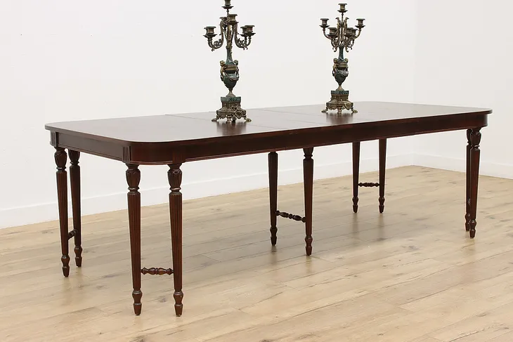 Georgian Design Vintage Carved Walnut Dining Table, 3 Leaves #51781