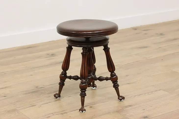 Victorian Antique Adjustable Music Stool Glass Feet Holtzman #51783