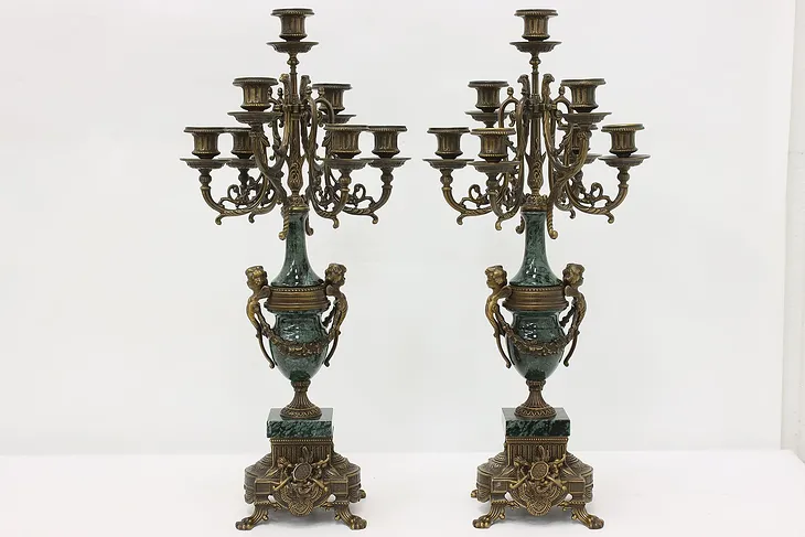 Pair of Italian Vintage Bronze & Marble Candelabras Lancini #51279