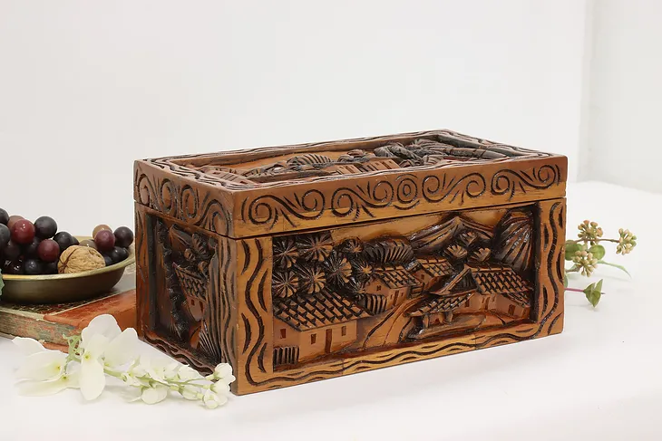 South American Vintage Carved Mahogany Keepsake Jewelry Box #51988