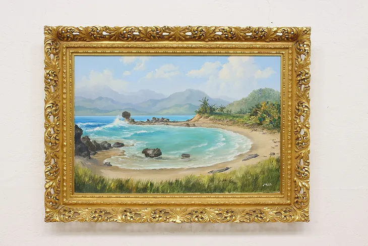 Island Lagoon Vintage Original Oil Painting, Melville 38" #51578