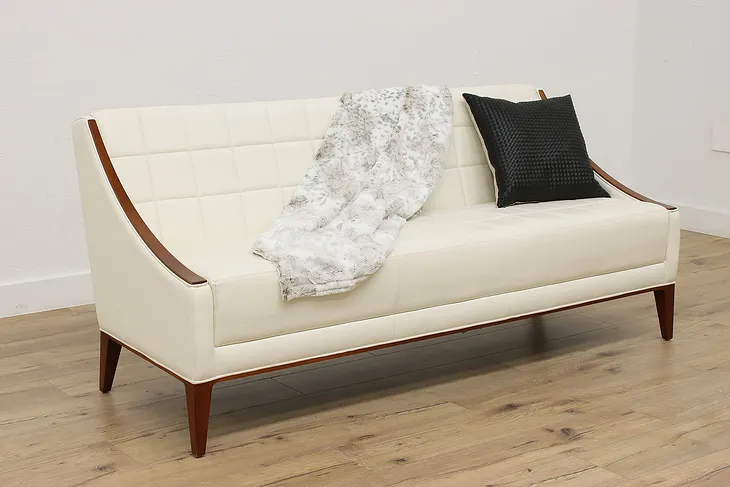 Midcentury Modern Design White Leather Loveseat or Sofa, OFS #51258