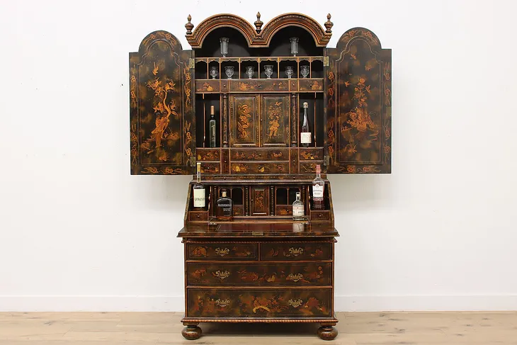 Georgian Vintage Lacquer Secretary Bookcase Maitland Smith #51270