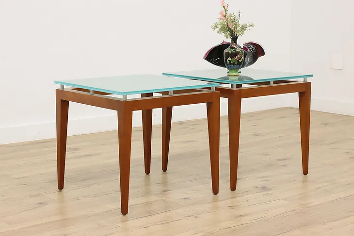 Pair of Midcentury Modern Glass Top Side Tables, Nucraft #51260