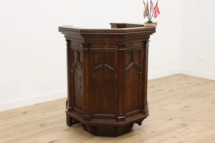 Gothic Design Antique Carved Oak Pulpit, Lectern, or Podium #51821