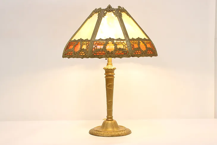 Stained Glass Shade Antique Office or Library Desk Lamp #51621