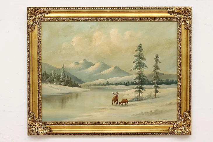 Snowy Landscape Vintage Original Painting Engelhardt 41.5" #50145