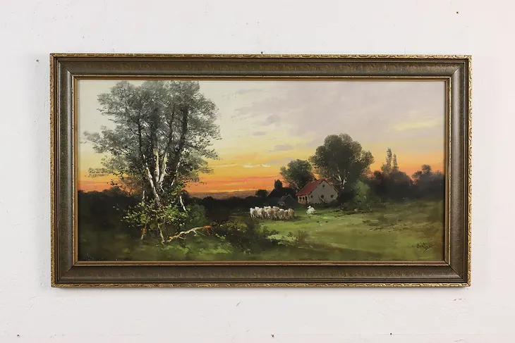 Sunrise Farm Antique Original Pastel Painting, Braley 31.5" #51789