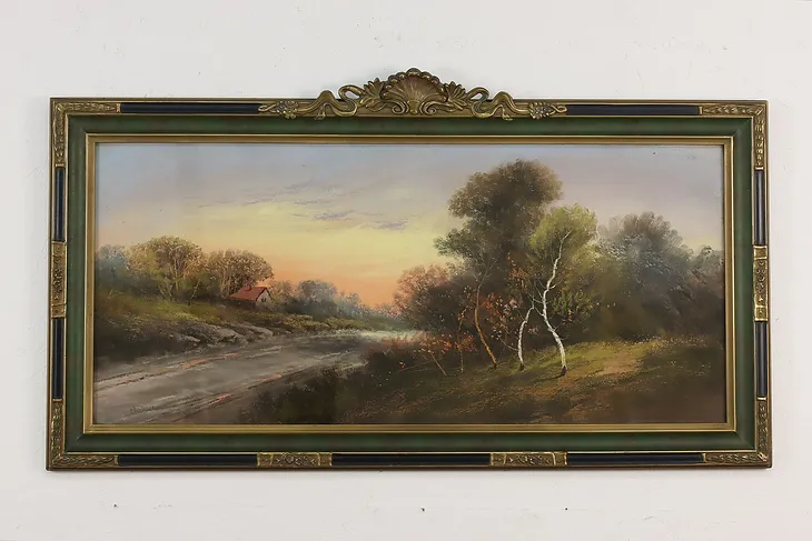 Forest Sunrise Vintage Original Pastel Painting Signed 45.5" #51787