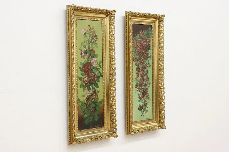 Pair of Victorian Antique Original Oil Paintings, Signed 49" #51292