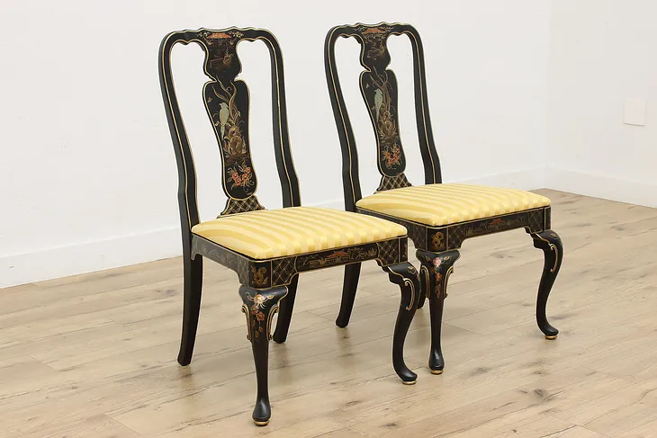 Pair of Georgian Design Vintage Dining Chairs, Asian Motifs #51265